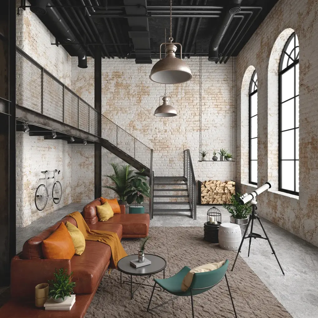 Industrial style interior design scheme in apartment